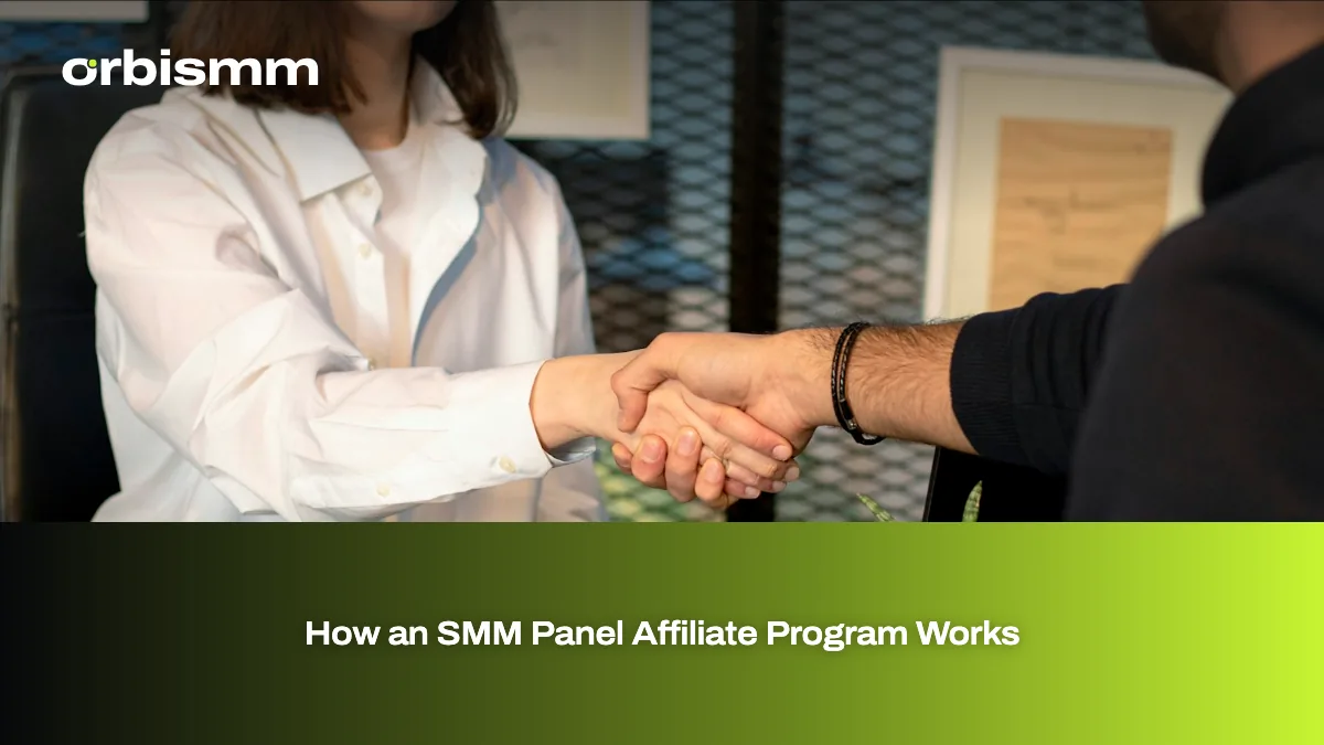 Two people shaking hands across a table in a bright office, with laptops open between them.