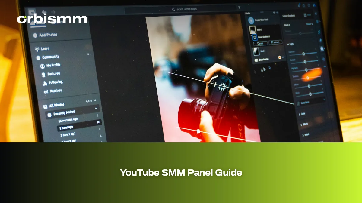 A video creator at a desk reviewing footage on a laptop screen.
